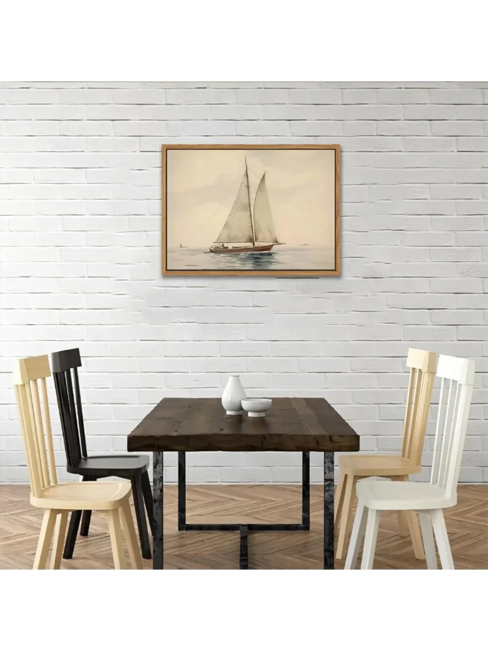 Vintage Sailboat Canvas Wall Art, Ocean Seascape Decor for Living Room & Office